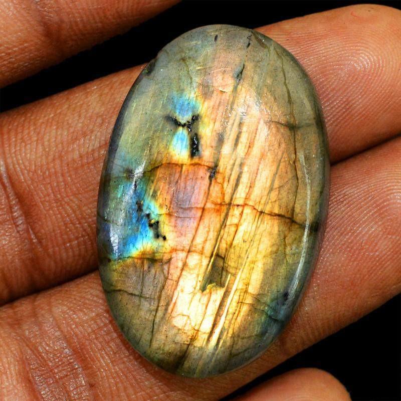 gemsmore:Natural Golden Flash Labradorite Oval Shape Gemstone