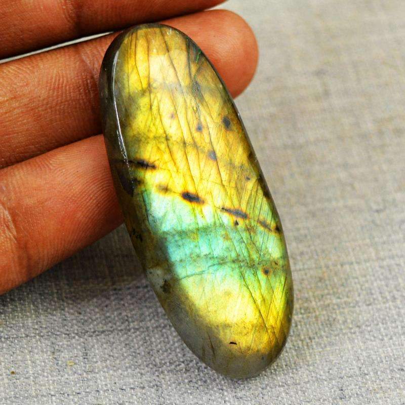 gemsmore:Natural Golden & Green Flash Labradorite Gemstone Oval Shape