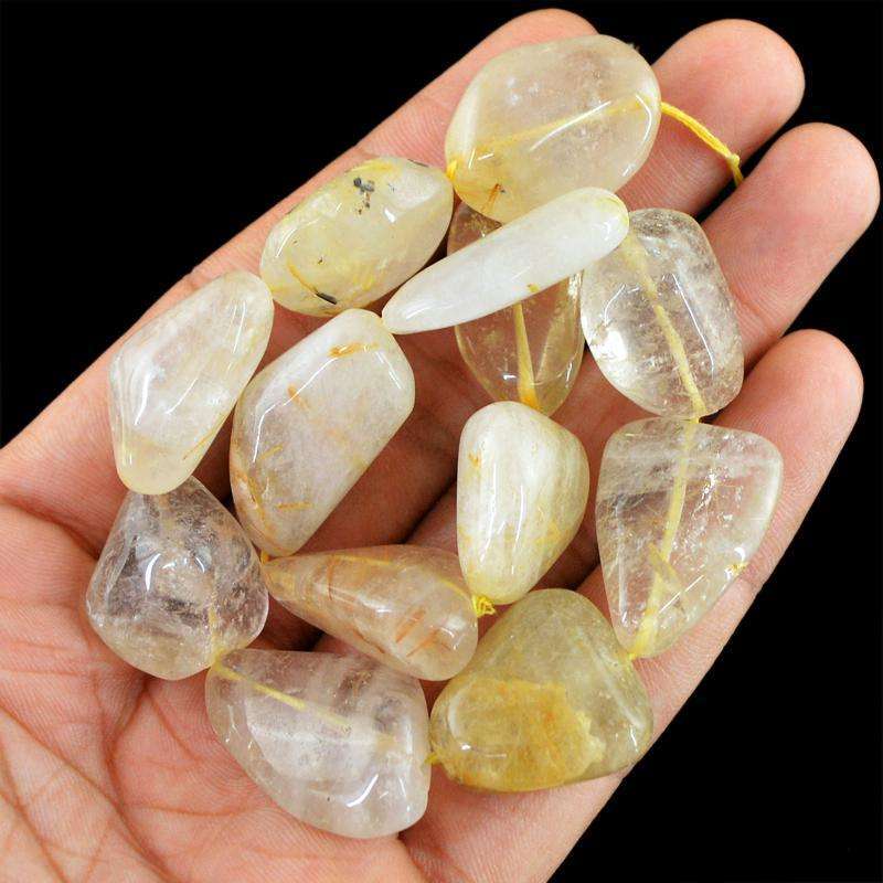 gemsmore:Natural Golden Rutile Quartz Beads Strand - Drilled