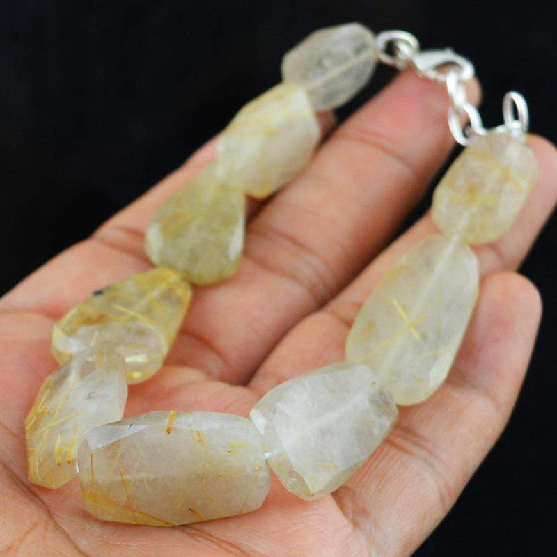 gemsmore:Natural Golden Rutile Quartz Bracelet Faceted Beads