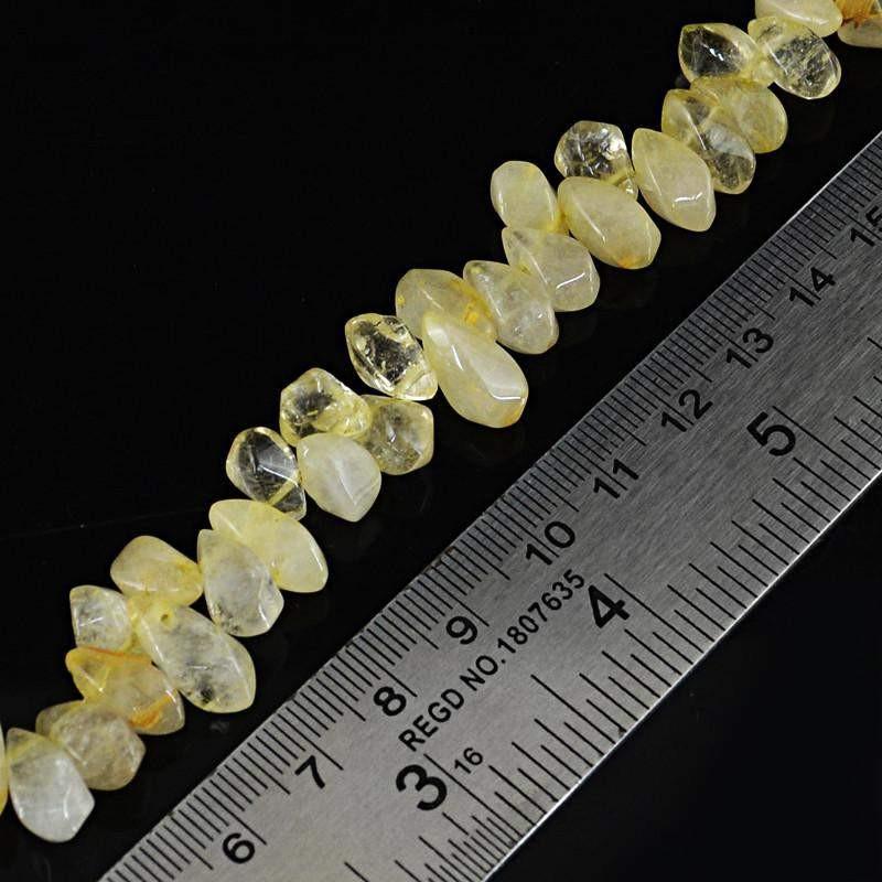 gemsmore:Natural Golden Rutile Quartz Drilled Beads Strand