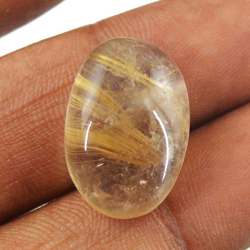 gemsmore:Natural Golden Rutile Quartz Oval Shape Gemstone