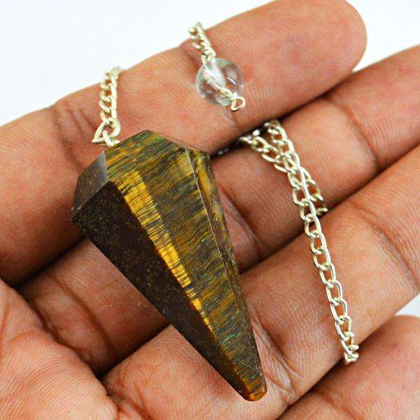 gemsmore:Natural Golden Tige Eye Healing Point Pendulum
