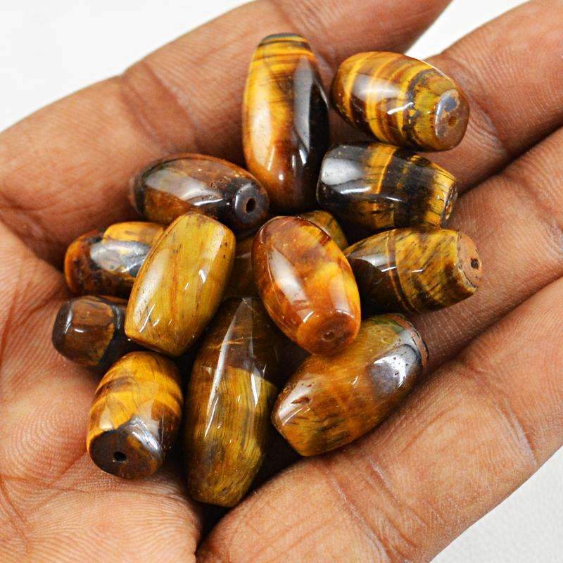 gemsmore:Natural Golden Tiger Eye Beads Lot - Drilled