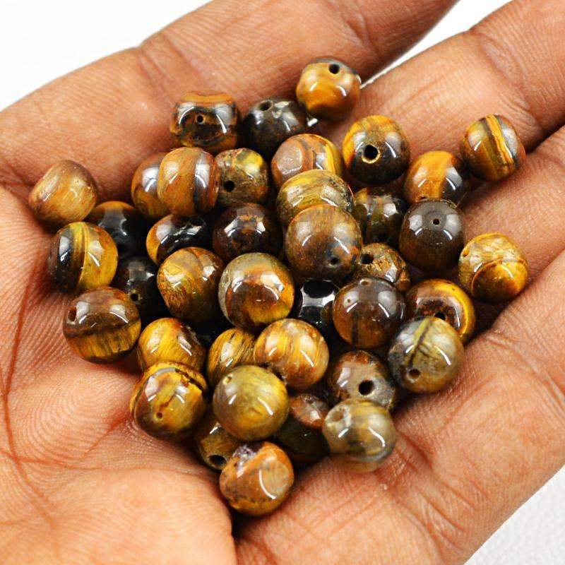 gemsmore:Natural Golden Tiger Eye Beads Lot - Round Shape Drilled