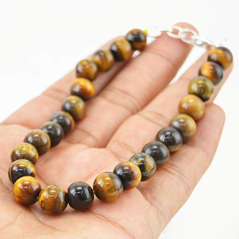 gemsmore:Natural Golden Tiger Eye Bracelet Untreated Beads