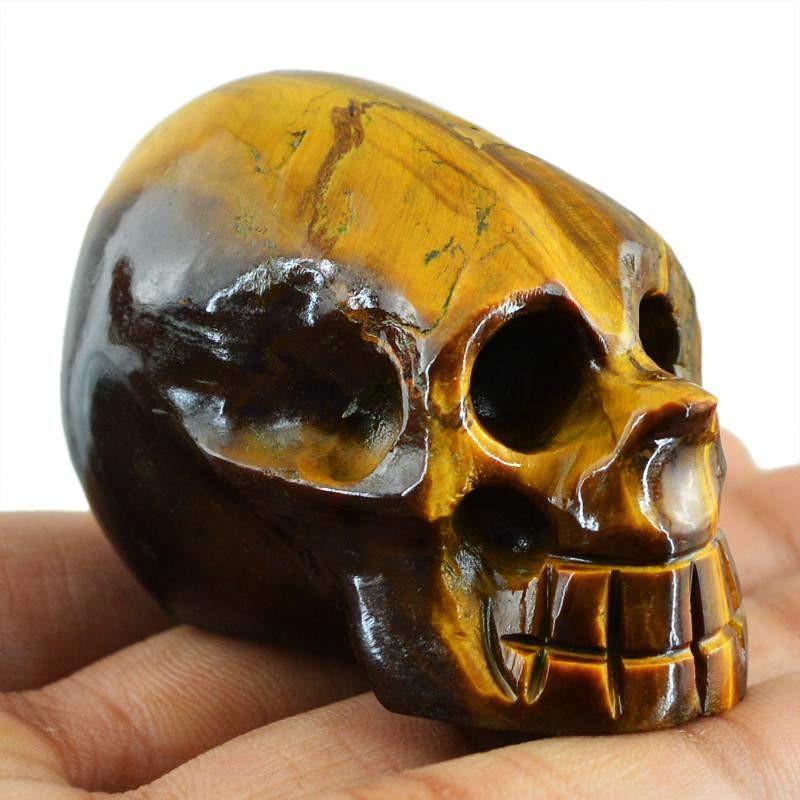 gemsmore:Natural Golden Tiger Eye Gemstone Carved Crystal Skull