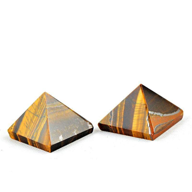 gemsmore:Natural Golden Tiger Eye Gemstone Healing Pyramid Lot