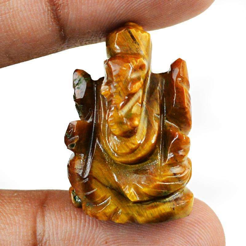 gemsmore:Natural Golden Tiger Eye Hand Carved Ganesha Gemstone