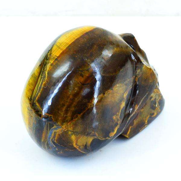 gemsmore:Natural Golden Tiger Eye Hand Carved Human Skull