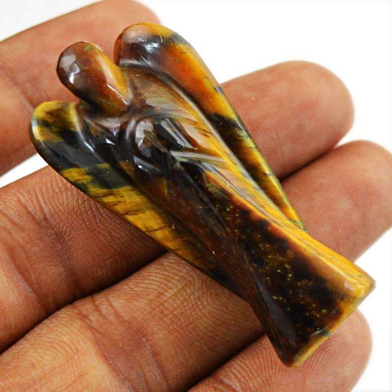 gemsmore:Natural Golden Tiger Eye Healing Carved Angel Gemstone