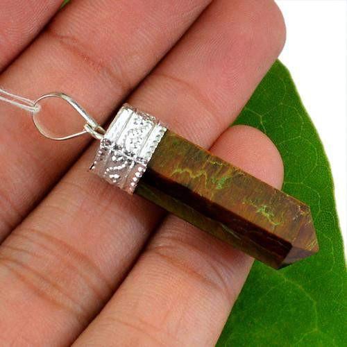 gemsmore:Natural Golden Tiger Eye Healing Point Pendant