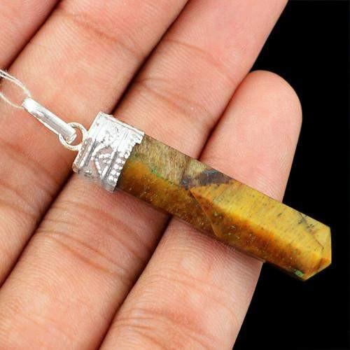 gemsmore:Natural Golden Tiger Eye Healing Point Pendant