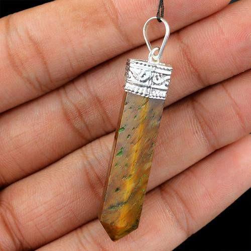 gemsmore:Natural Golden Tiger Eye Healing Point Pendant