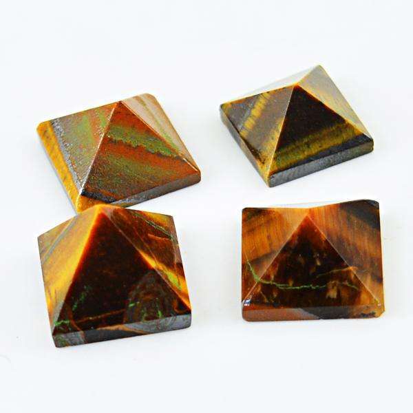 gemsmore:Natural Golden Tiger Eye Healing Pyramid Gemstone Lot