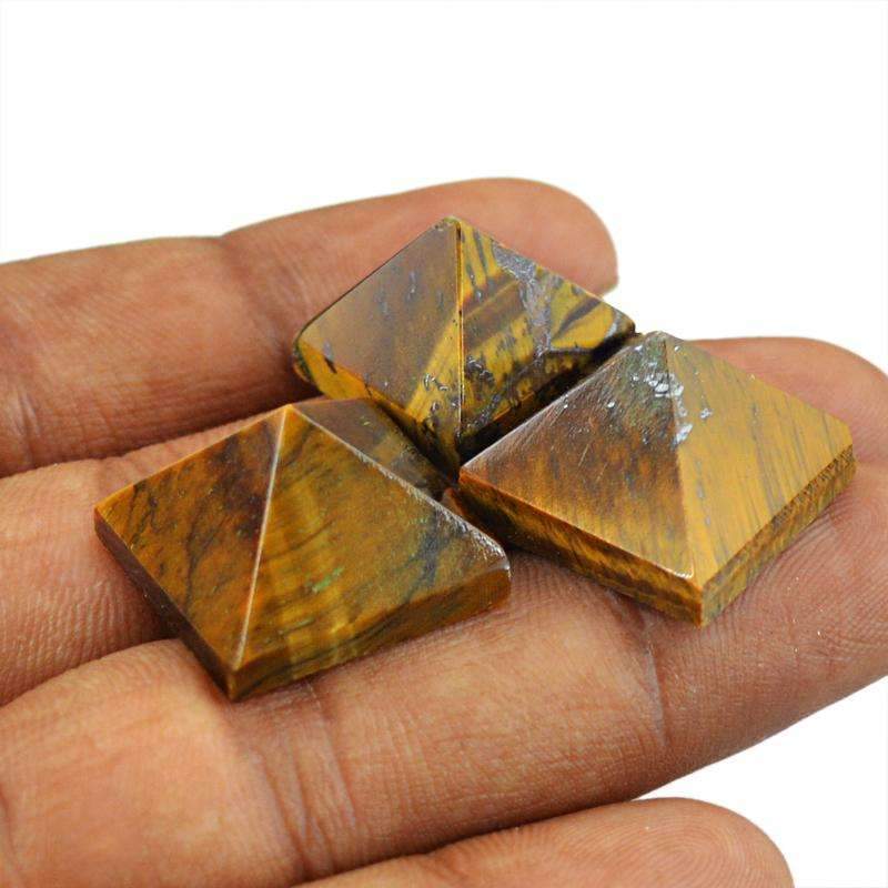 gemsmore:Natural Golden Tiger Eye Healing Pyramid Gemstone Lot