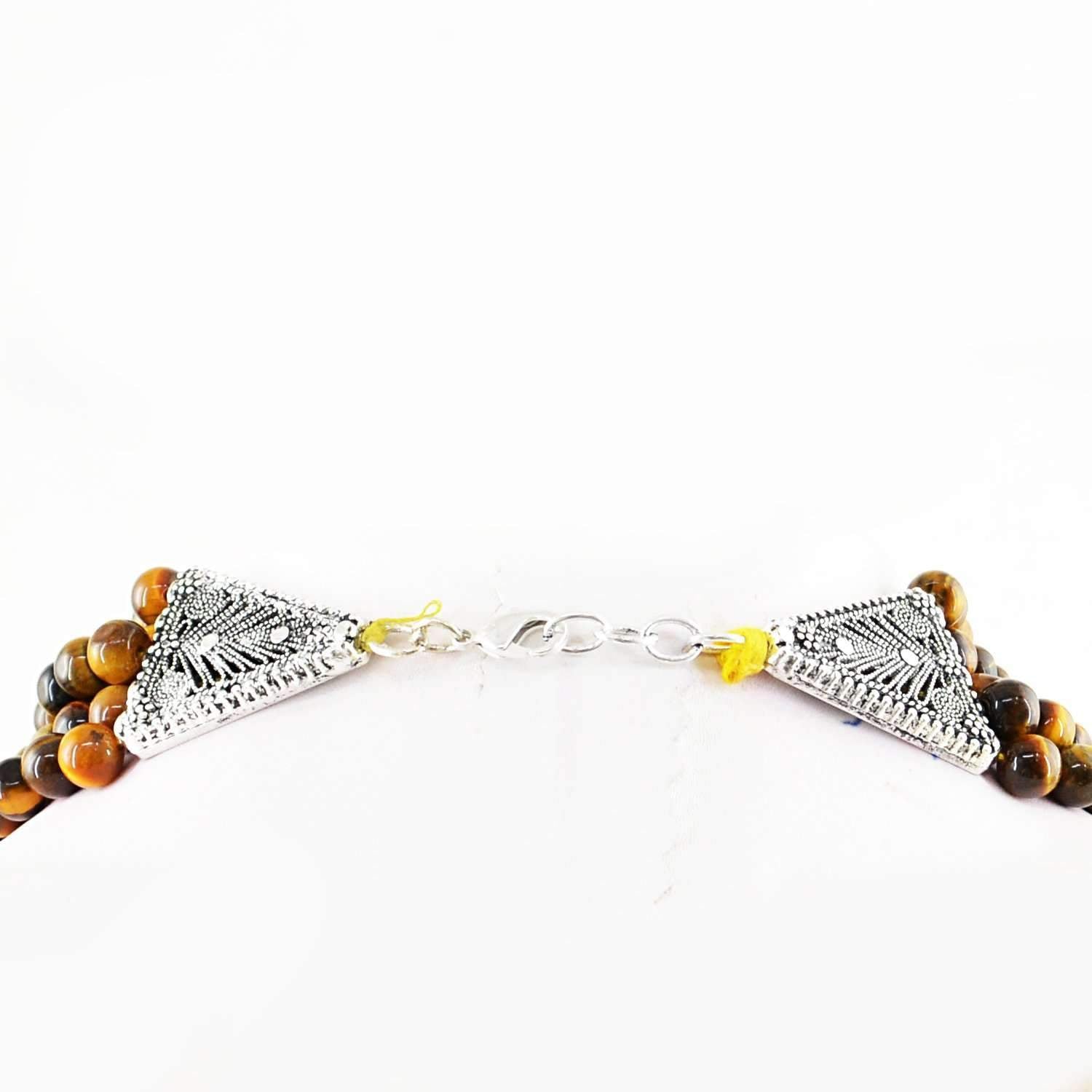 gemsmore:Natural Golden Tiger Eye Necklace Round Beads - 5 Strand