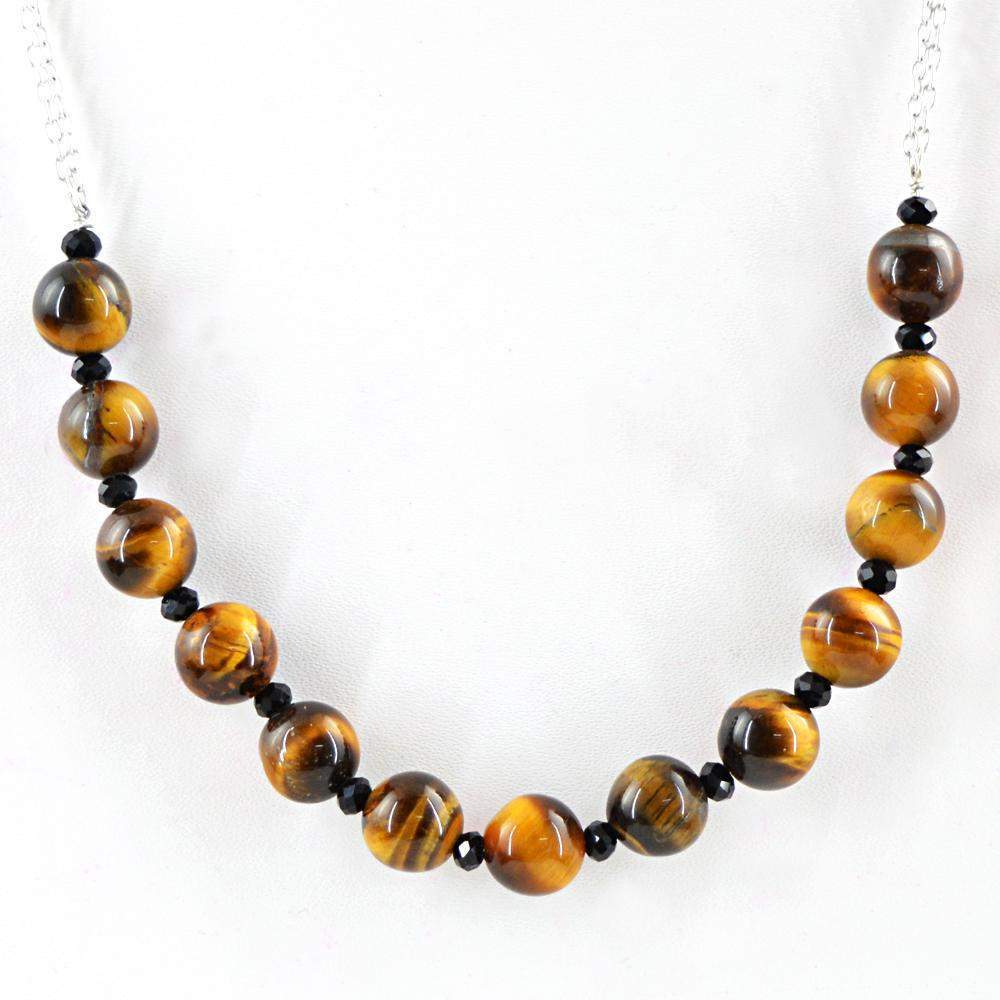 gemsmore:Natural Golden Tiger Eye Necklace Round Shape Beads