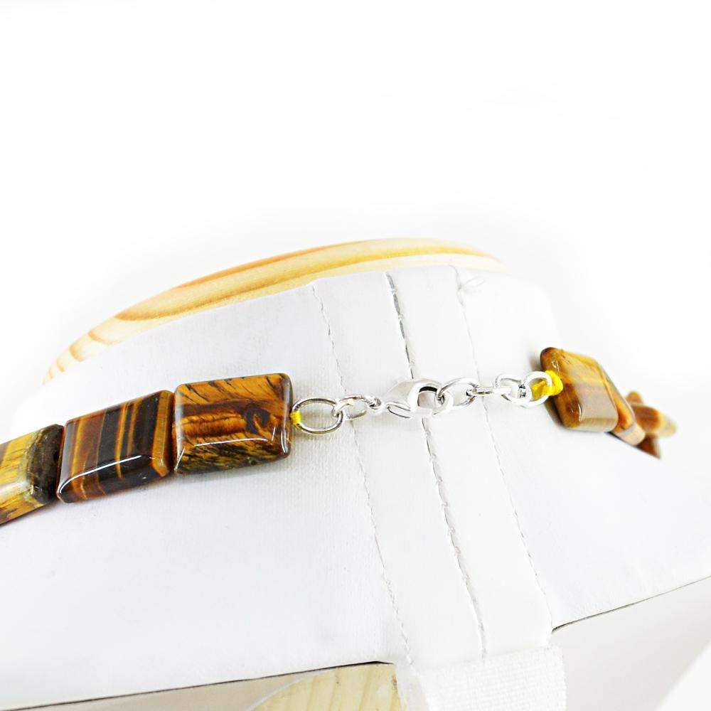 gemsmore:Natural Golden Tiger Eye Necklace Single Strand Untreated Beads