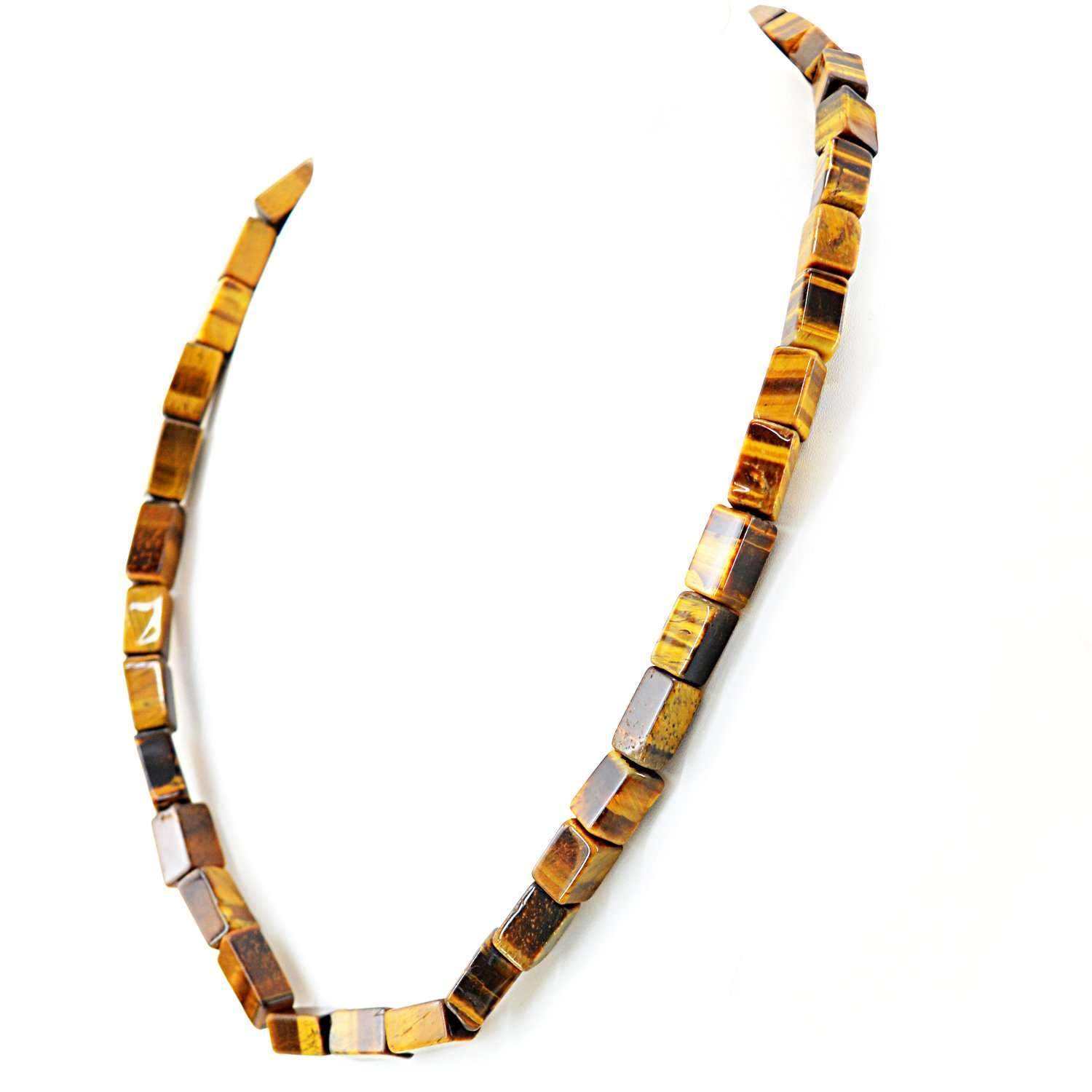 gemsmore:Natural Golden Tiger Eye Necklace Single Strand Untreated Beads