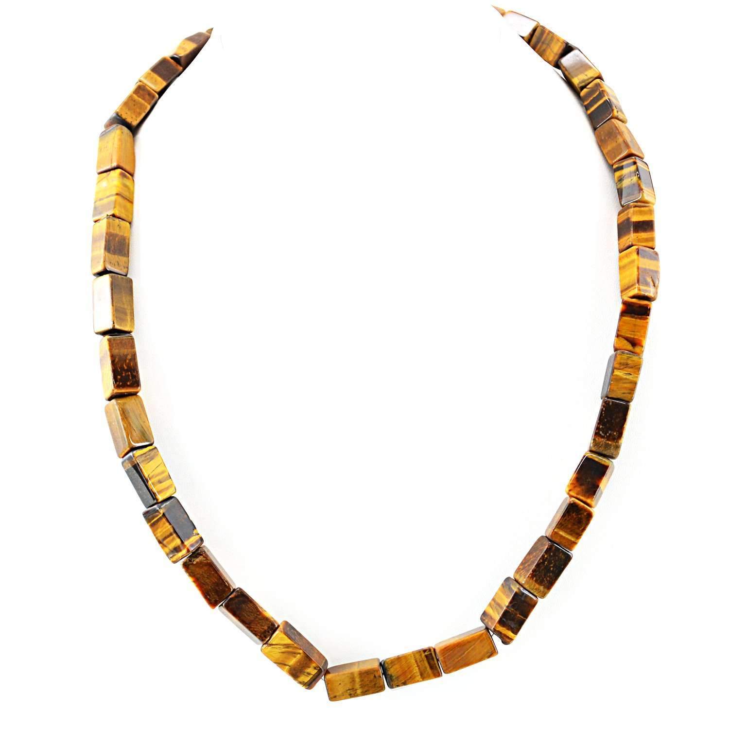 gemsmore:Natural Golden Tiger Eye Necklace Single Strand Untreated Beads