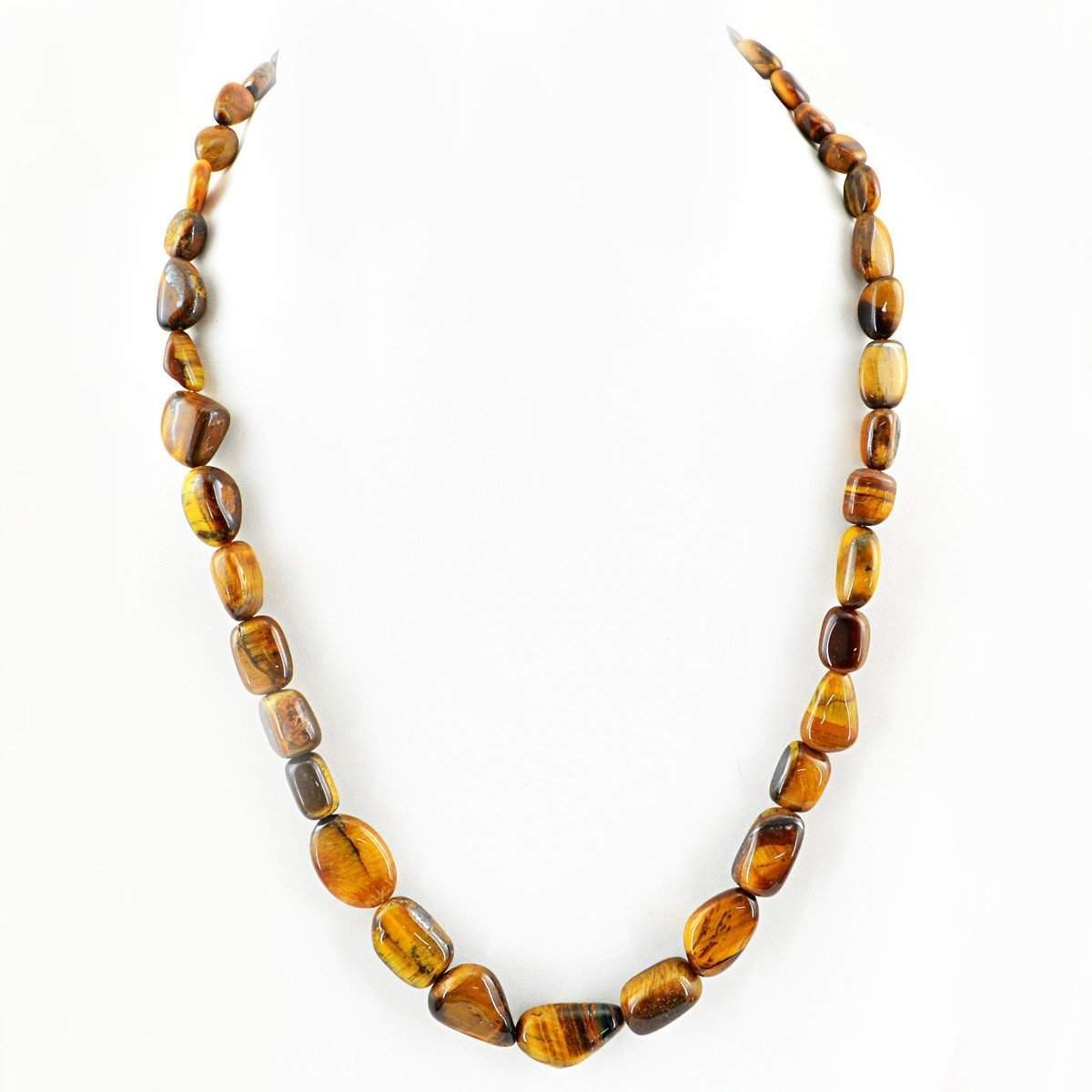 gemsmore:Natural Golden Tiger Eye Necklace Unheated Beads