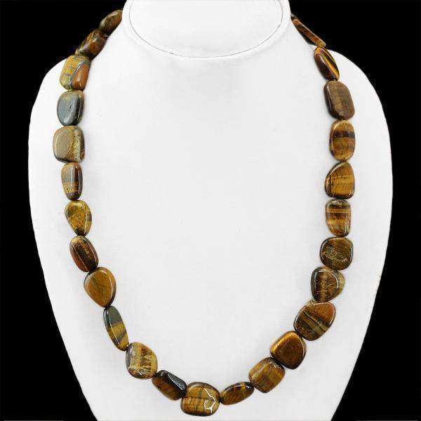 gemsmore:Natural Golden Tiger Eye Necklace Untreated Beads