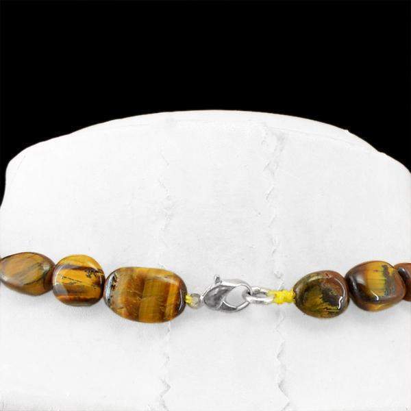 gemsmore:Natural Golden Tiger Eye Necklace Untreated Beads