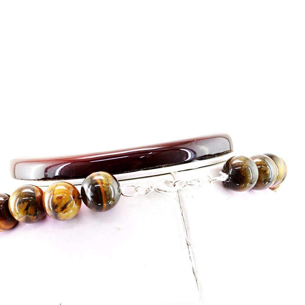 gemsmore:Natural Golden Tiger Eye Necklace Untreated Round Shape Beads