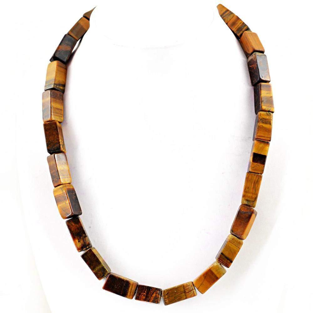gemsmore:Natural Golden Tiger Eye Necklace Untreated Single Strand Beads
