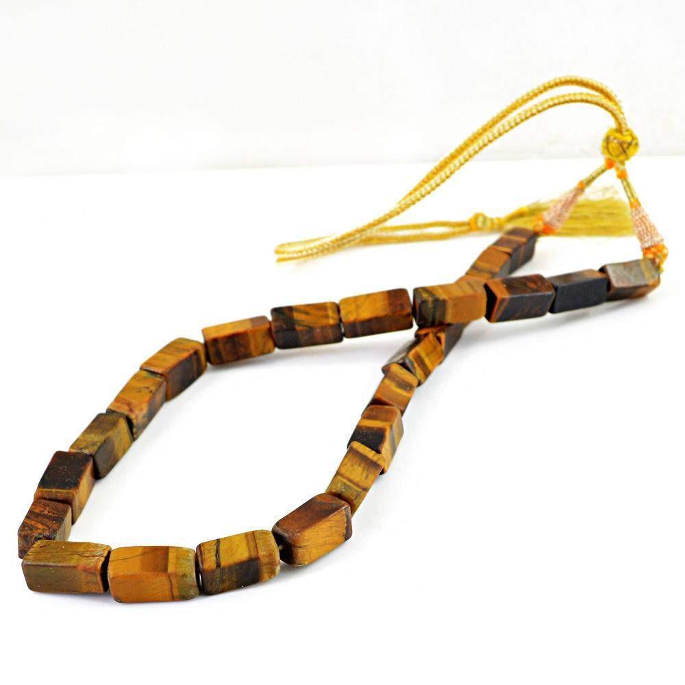 gemsmore:Natural Golden Tiger Eye Necklace Untreated Single Strand Beads