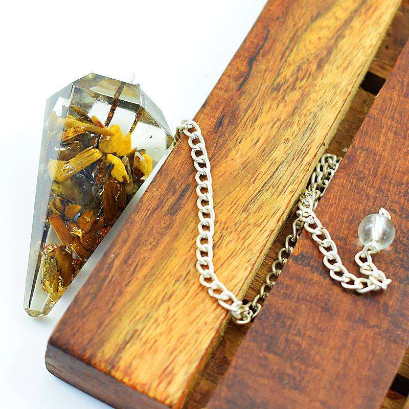 gemsmore:Natural Golden Tiger Eye Orgone Healing Point Pendulum