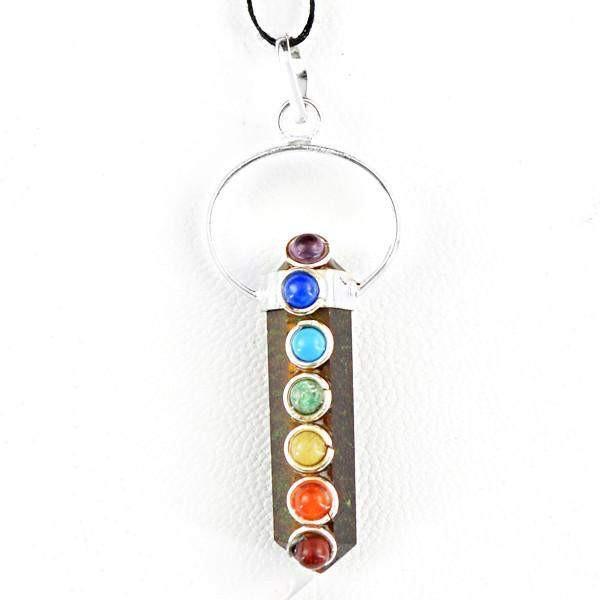 gemsmore:Natural Golden Tiger Eye Seven Chakra Healing Point Pendant
