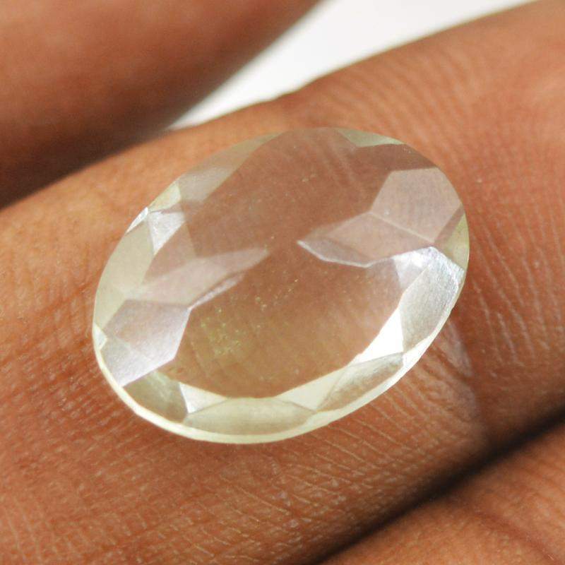gemsmore:Natural Green Amethyst Faceted Oval Shape Gemstone