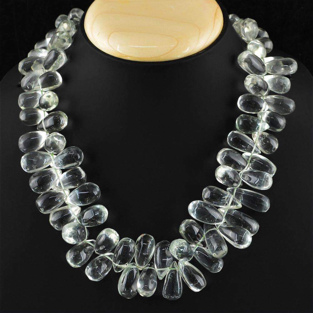 gemsmore:Natural Green Amethyst Necklace 20 Inches Long Pear Shape Beads