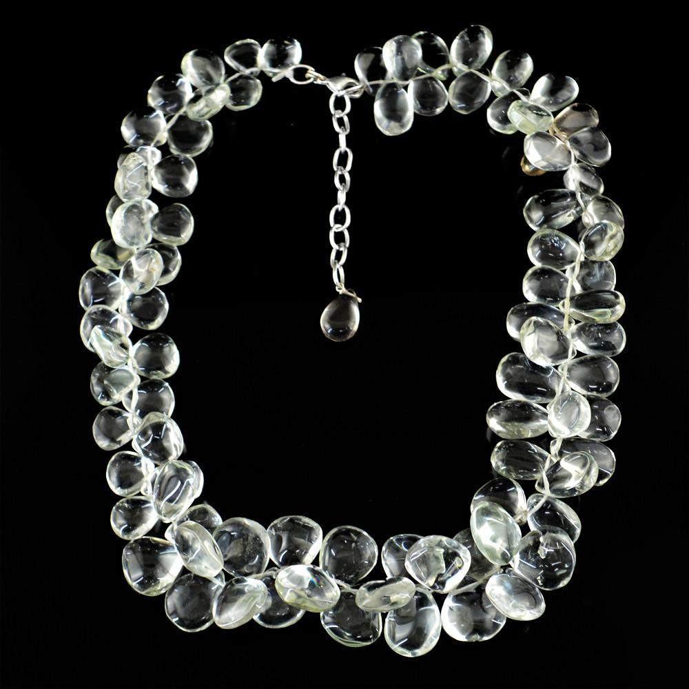 gemsmore:Natural Green Amethyst Necklace Untreated Pear Shape Beads
