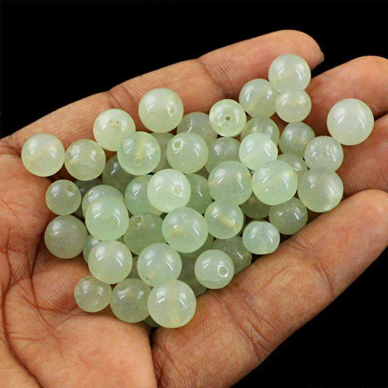 gemsmore:Natural Green Aquamarine Beads Lot - Drilled Round Shape