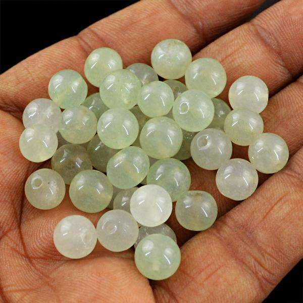 gemsmore:Natural Green Aquamarine Beads Lot - Drilled Round Shape