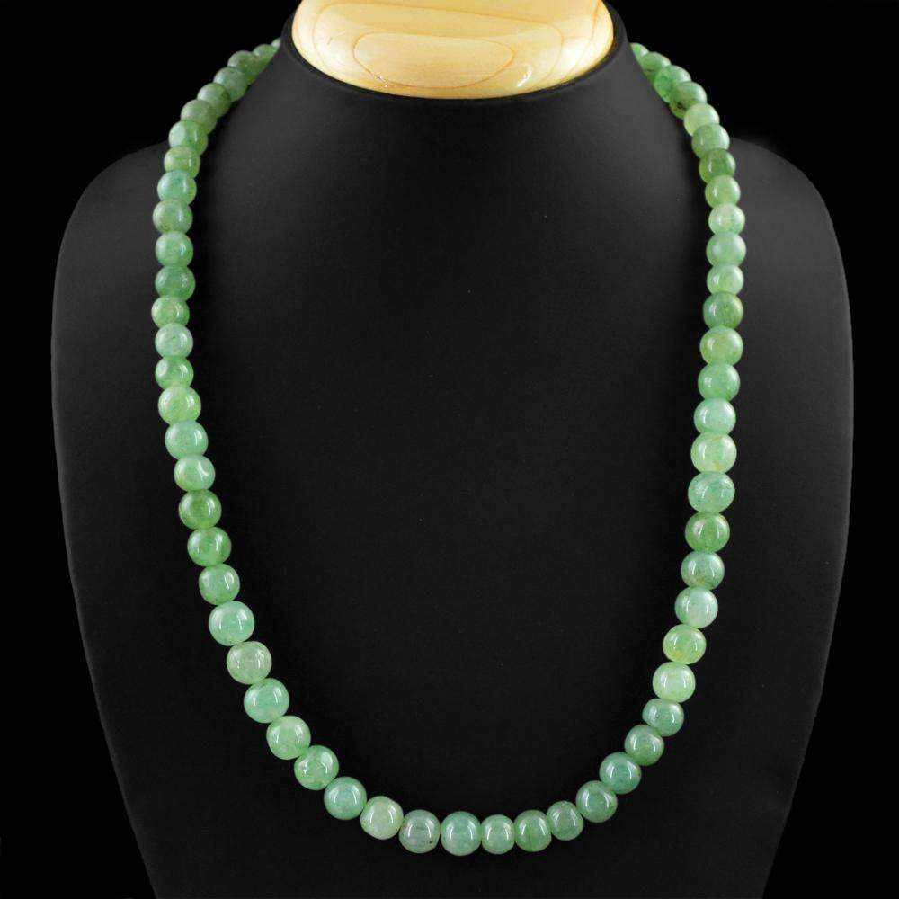 gemsmore:Natural Green Aquamarine Necklace 20 Inches Long Round Shape Beads