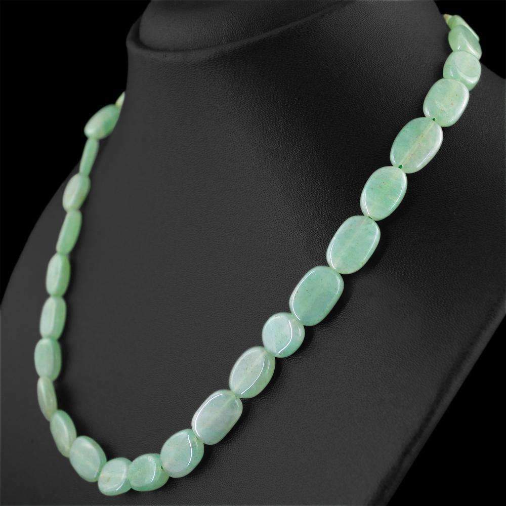 gemsmore:Natural Green Aquamarine Necklace Oval Shape Beads