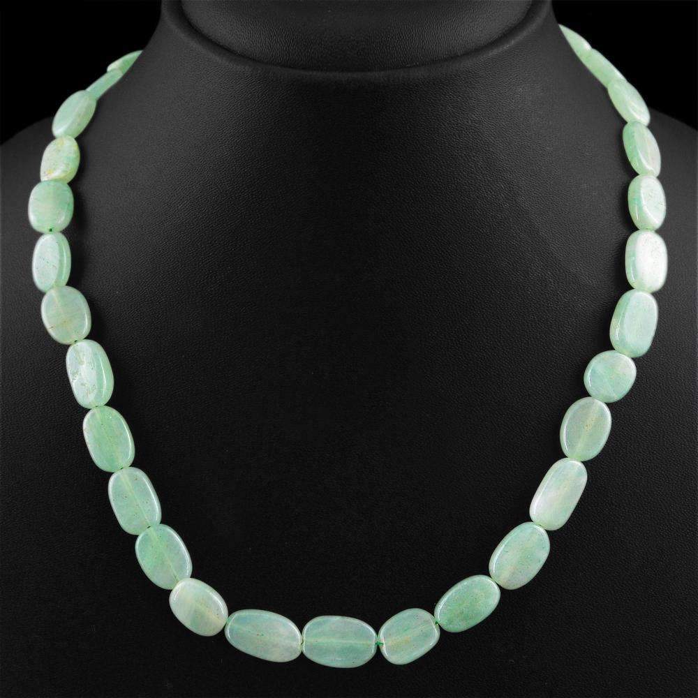 gemsmore:Natural Green Aquamarine Necklace Oval Shape Beads