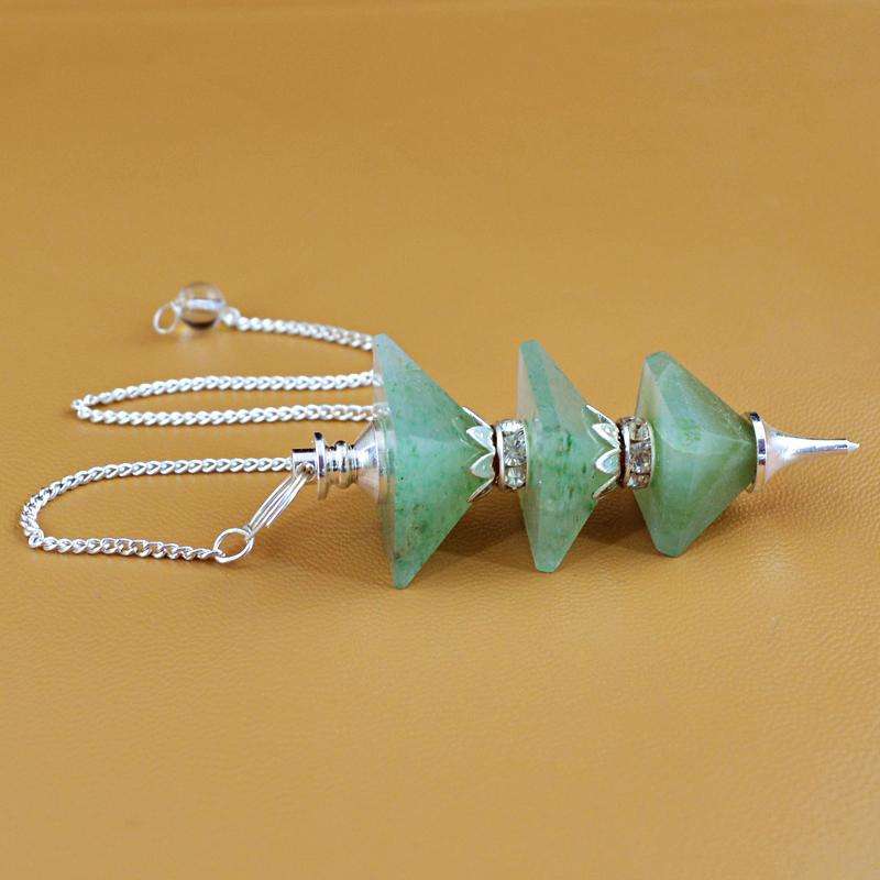 gemsmore:Natural Green Aquamarine Reiki Healing Pyramid Pendulum