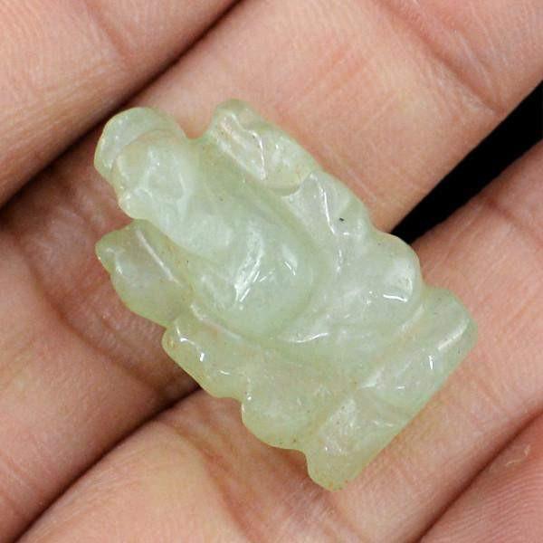 gemsmore:Natural Green Aquamrine Carved Ganesha Gemstone