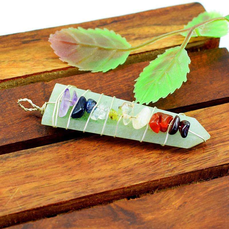 gemsmore:Natural Green Aventurine Seven Chakra Healing Wand Pendant