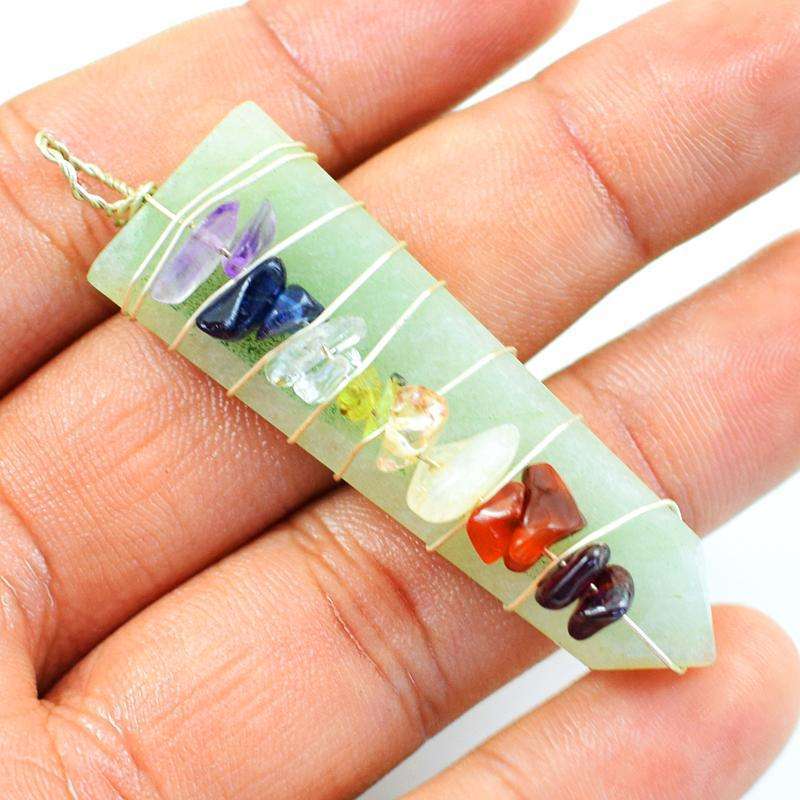 gemsmore:Natural Green Aventurine Seven Chakra Healing Wand Pendant