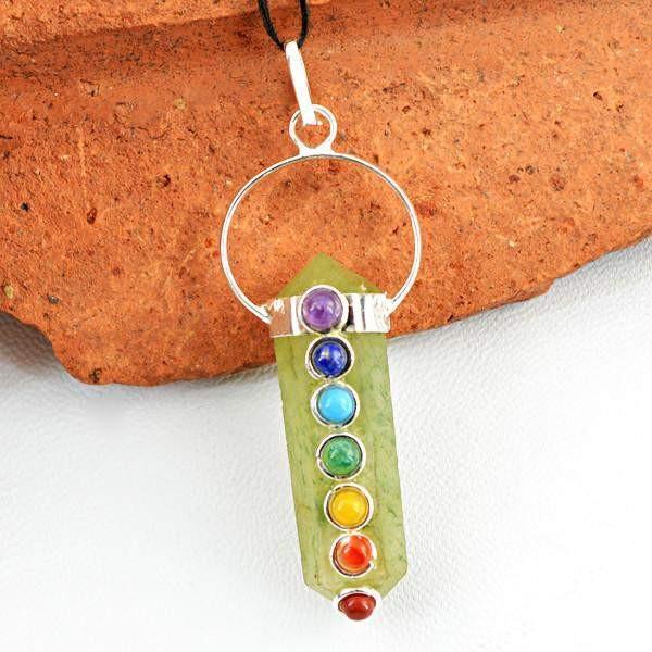 gemsmore:Natural Green Aventurine Seven Chakra Reiki Healing Point Pendant