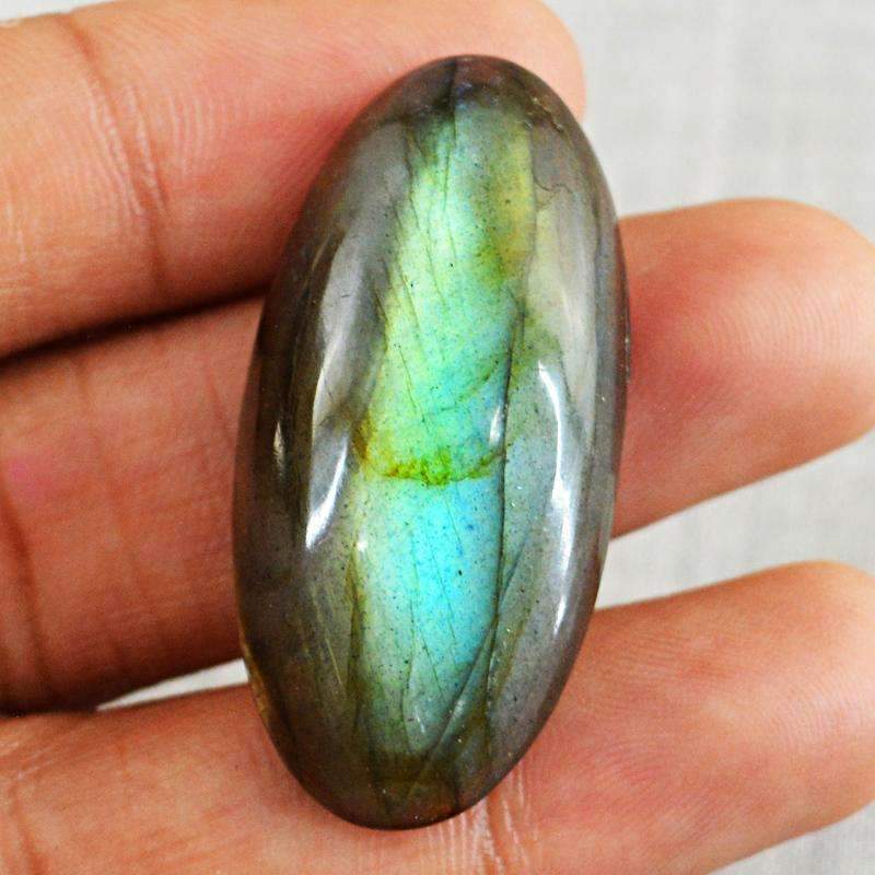 gemsmore:Natural Green & Blue Flash Labradorite Gemstone - Oval Shape