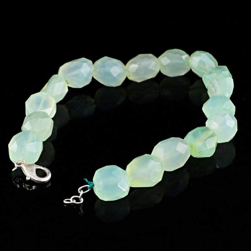 gemsmore:Natural Green Chalcedony Bracelet Oval Shape Beads
