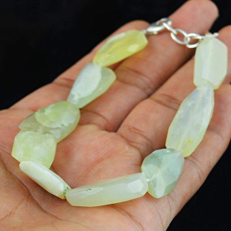 gemsmore:Natural Green Chalcedony Bracelet Untreated Beads