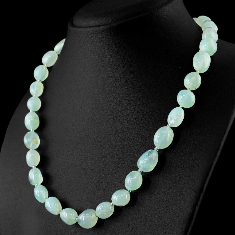 gemsmore:Natural Green Chalcedony Necklace Single Strand Untreated Beads Necklace